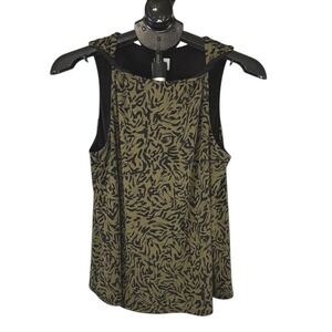 Peyton Jensen Womens Olive Green Black Abstract Swirl Layered Tank Top Medium